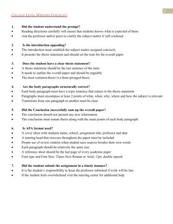 College Level Writing Checklist