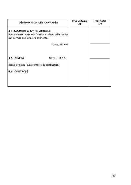 REMPLACEMENT de la CHAUDIERE CAHIER DES CHARGES