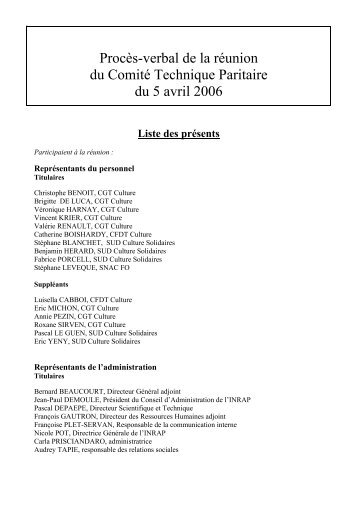 Procès-verbal de la réunion du Comité Technique Paritaire ... - Inrap