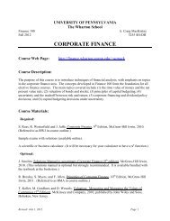 corporate finance - University of Pennsylvania