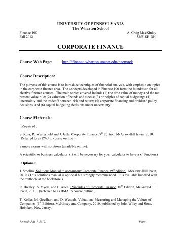 corporate finance - University of Pennsylvania