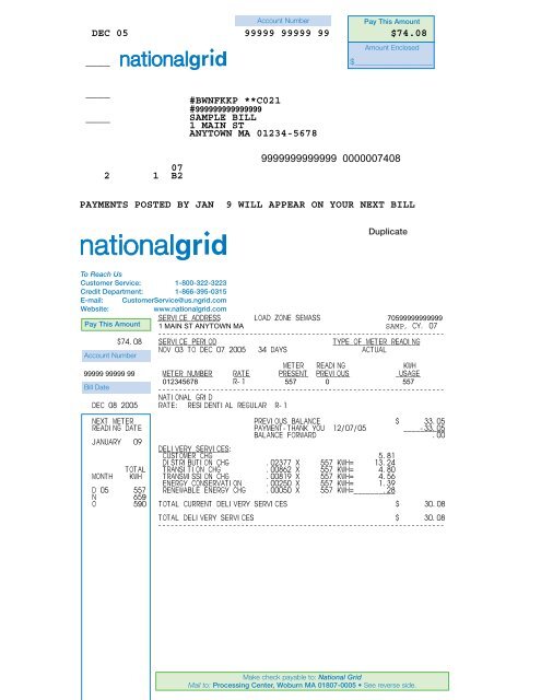 National Grid - Sample Bill Residential