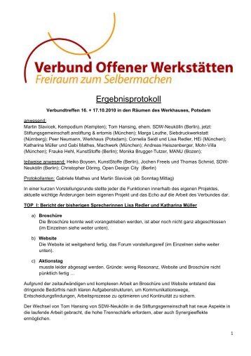 Protokoll - Verbund Offener Werkstätten