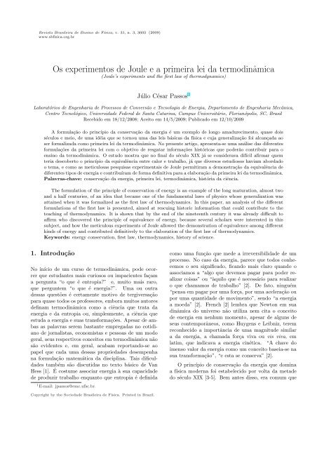 Os experimentos de Joule e a primeira lei da termodinâmica