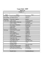 Logos Quiz -2009 Rank List - Archdiocese of Ernakulam-Angamaly