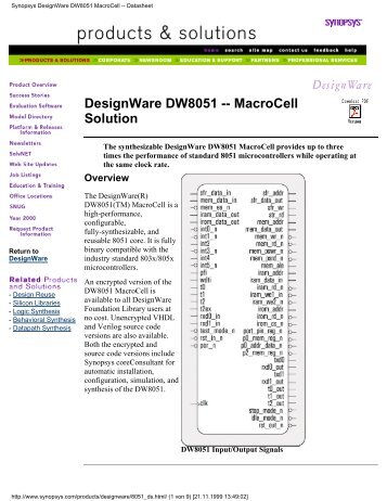 Synopsys DesignWare DW8051 MacroCell -- Datasheet