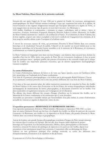 Le Mont-Valérien, Haut-Lieux de la mémoire nationale - ONAC