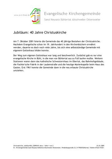 Jubiläum 40 Jahre Christuskirche / Bühlertal - Evangelischen ...