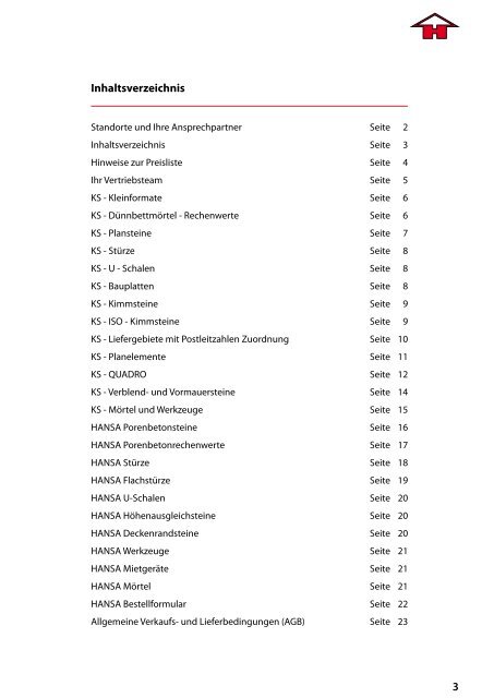 Porenbeton-Kalksandstein-Preisliste 2013 - HANSA-nord Baustoff ...