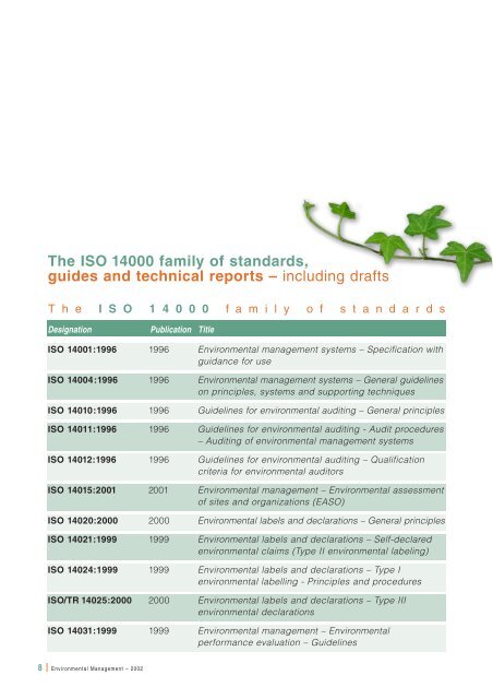 The ISO 14000 family of standards, guides and technical ... - Frareg