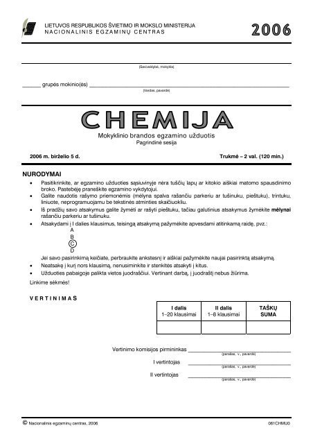 Chemija MBE - Nacionalinis egzaminÅ³ centras