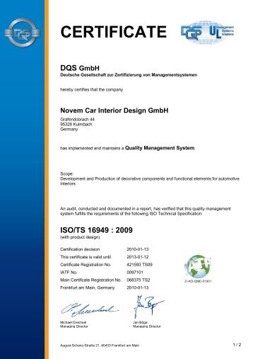 CERTIFICATE DQS GmbH - Novem