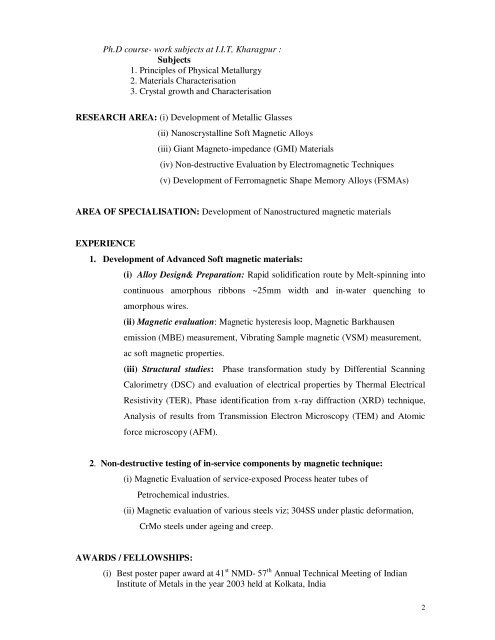 Curriculum Vitae - National Metallurgical Laboratory