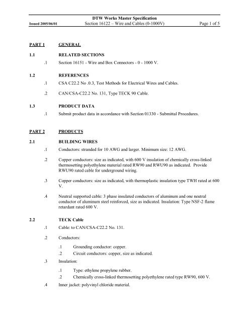 DTW Works Master Specification Section 16122 â Wire and Cables ...