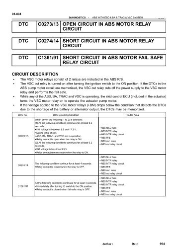 DTC C0273/13 OPEN CIRCUIT IN ABS MOTOR ... - Highlander Club