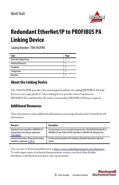 1788-EN2PAR QuickStart Guide - Hiprom