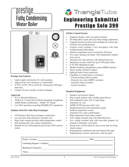 Prestige Solo 399 Trimax Submittal - Triangle Tube