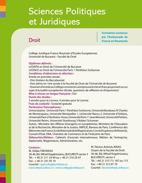 Les formations universitaires francophones en Roumanie