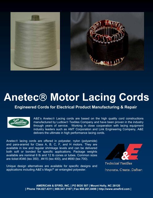 Download Motor Lacing Cord Flyer (pdf) - American & Efird, Inc