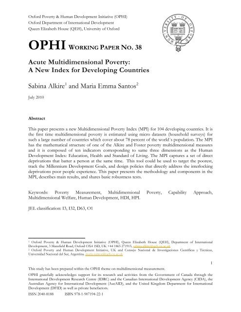 Acute Multidimensional Poverty: A New Index for Developing ... - OPHI