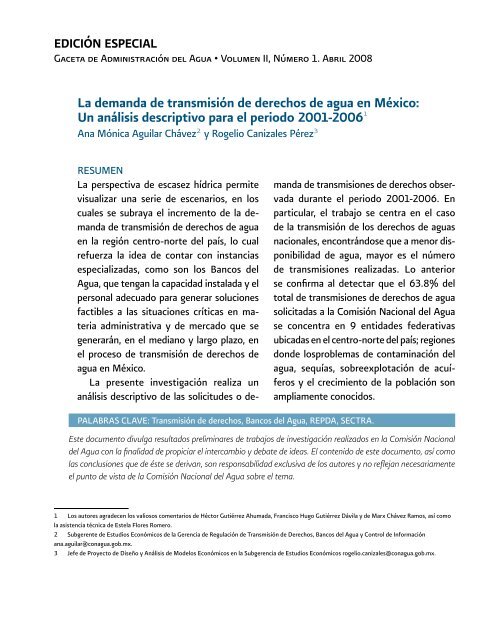 La demanda de transmisiÃ³n de derechos de agua en ... - CONAGUA