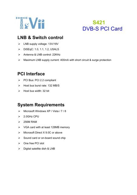 S421 DVB-S PCI Card - Tevii