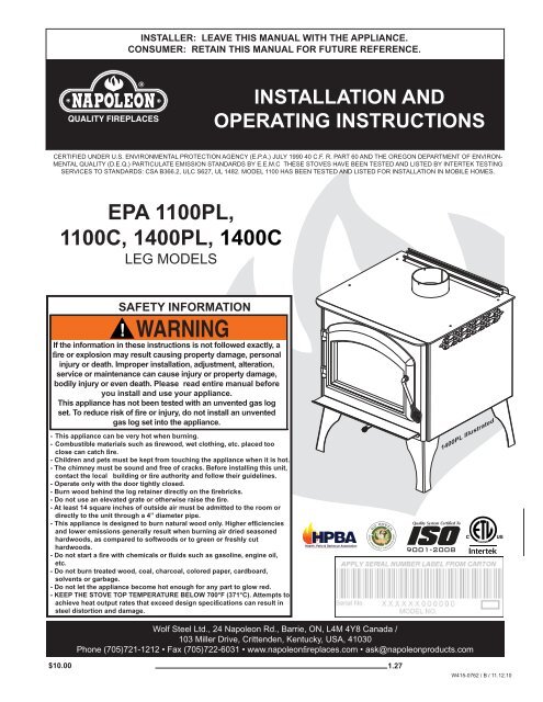 Manual - Pine Tree Stove Shoppe