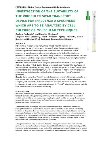 investigation of the suitability of the virocult® swab transport device ...