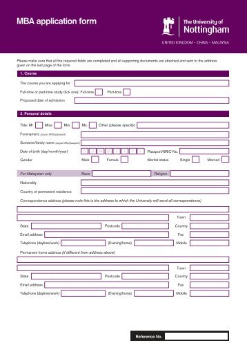 MBA application form - The University of Nottingham, Malaysia ...