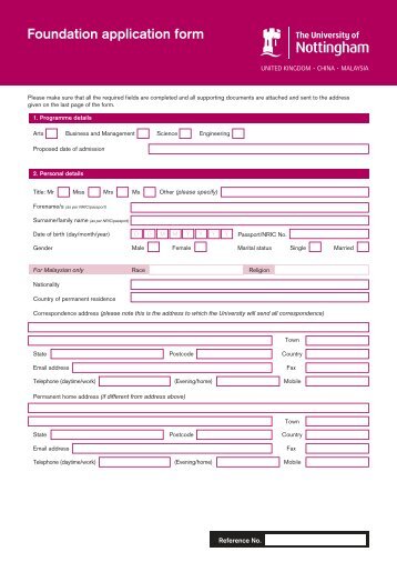 Foundation application form - The University of Nottingham ...