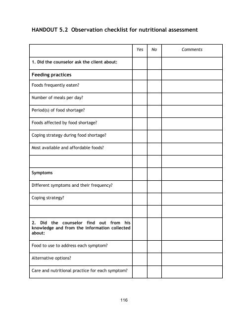 Nutrition and HIV/AIDS: A Training Manual - Linkages Project