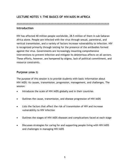 Nutrition and HIV/AIDS: A Training Manual - Linkages Project