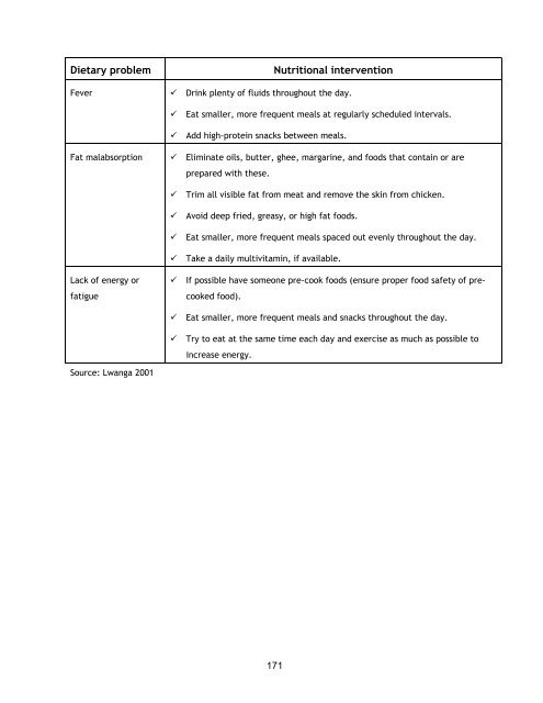 Nutrition and HIV/AIDS: A Training Manual - Linkages Project