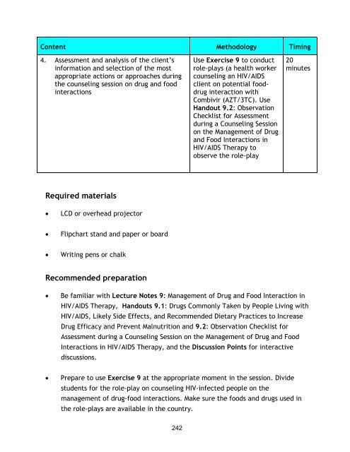 Nutrition and HIV/AIDS: A Training Manual - Linkages Project