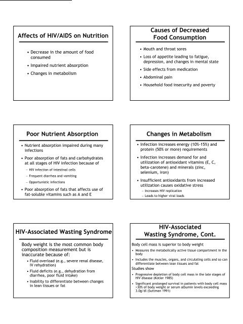 Nutrition and HIV/AIDS: A Training Manual - Linkages Project