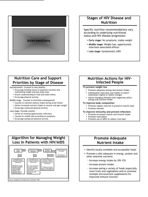 Nutrition and HIV/AIDS: A Training Manual - Linkages Project