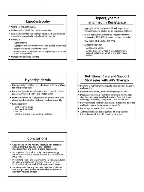 Nutrition and HIV/AIDS: A Training Manual - Linkages Project