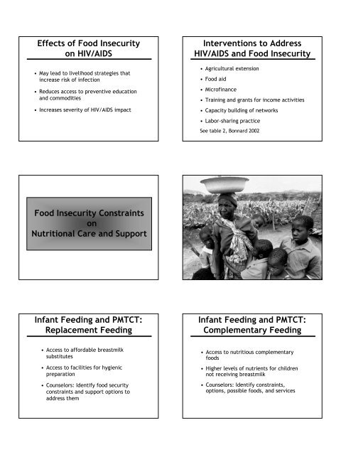 Nutrition and HIV/AIDS: A Training Manual - Linkages Project