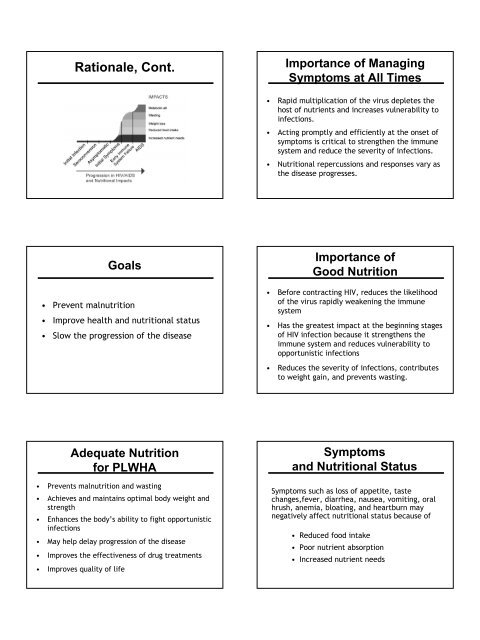 Nutrition and HIV/AIDS: A Training Manual - Linkages Project