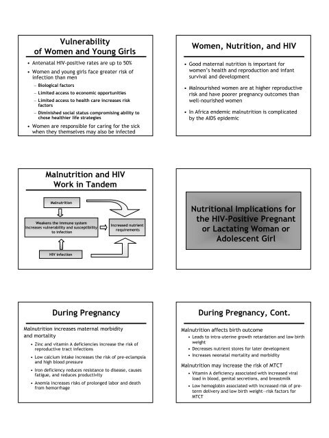 Nutrition and HIV/AIDS: A Training Manual - Linkages Project