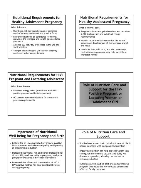 Nutrition and HIV/AIDS: A Training Manual - Linkages Project