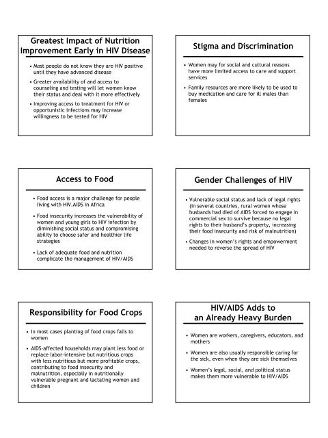 Nutrition and HIV/AIDS: A Training Manual - Linkages Project