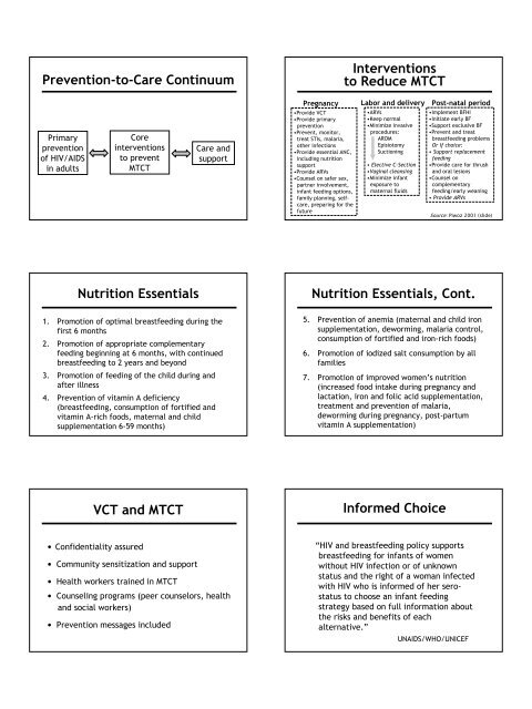 Nutrition and HIV/AIDS: A Training Manual - Linkages Project