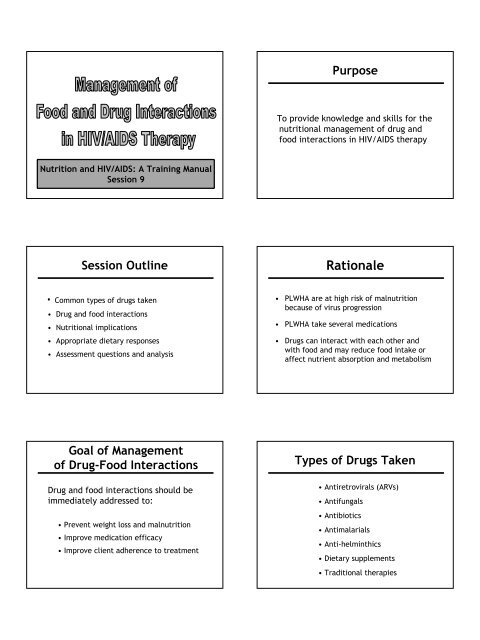 Nutrition and HIV/AIDS: A Training Manual - Linkages Project