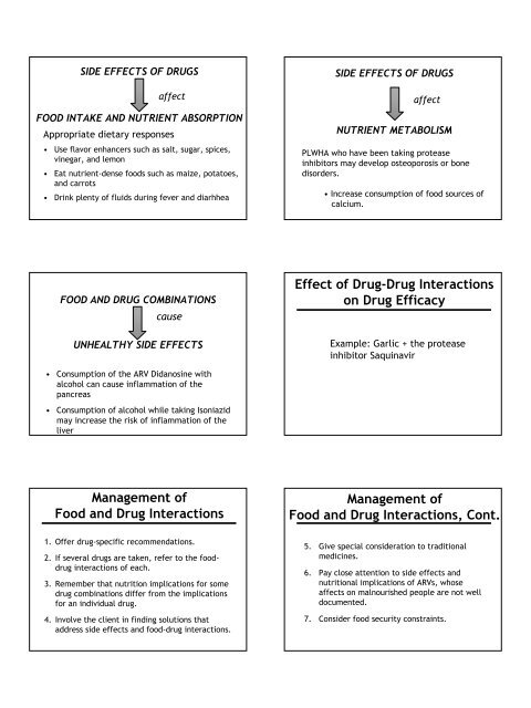 Nutrition and HIV/AIDS: A Training Manual - Linkages Project