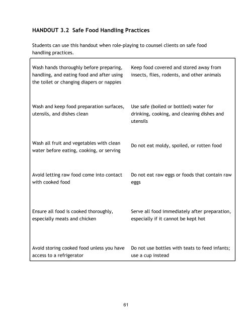 Nutrition and HIV/AIDS: A Training Manual - Linkages Project