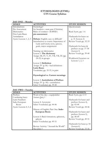 ETYMOLOGIES (ETML) CTY Course Syllabus