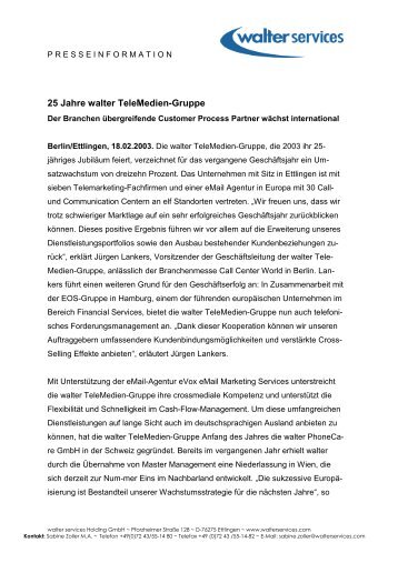 25 Jahre walter TeleMedien-Gruppe - Walter Services GmbH