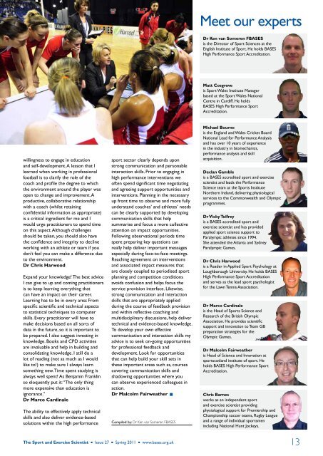 The Sport and Exercise Scientist Issue 27, Spring 2011 - BASES