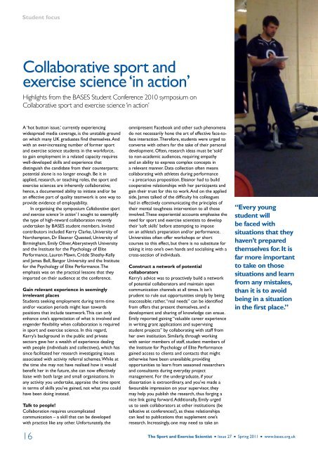 The Sport and Exercise Scientist Issue 27, Spring 2011 - BASES